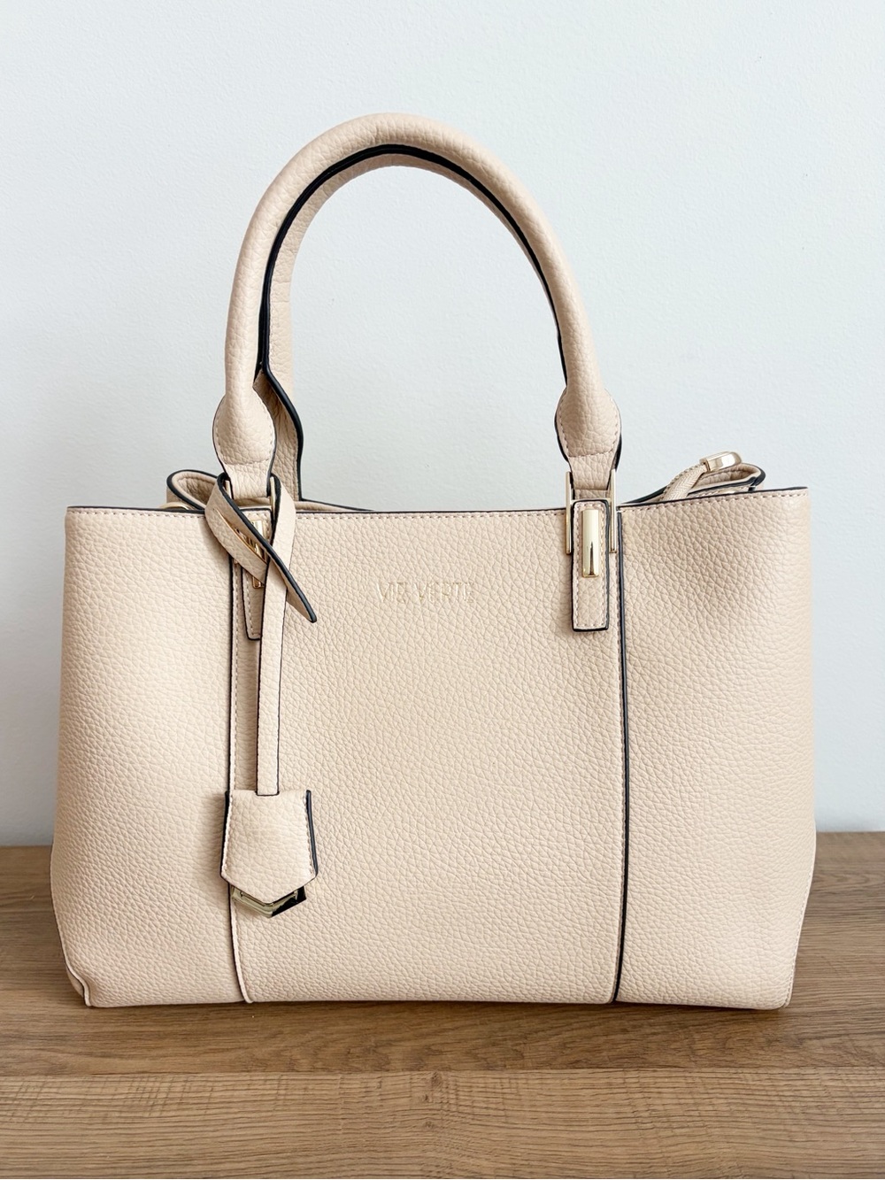 Women's Cream Pebbled Leather Tote Bag with Dual Handles